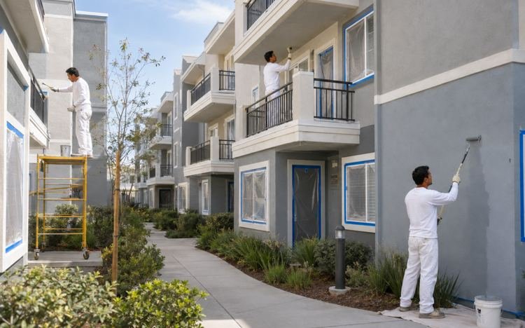 Townhome exteriors being repainted at an association property in Santa Monica, CA