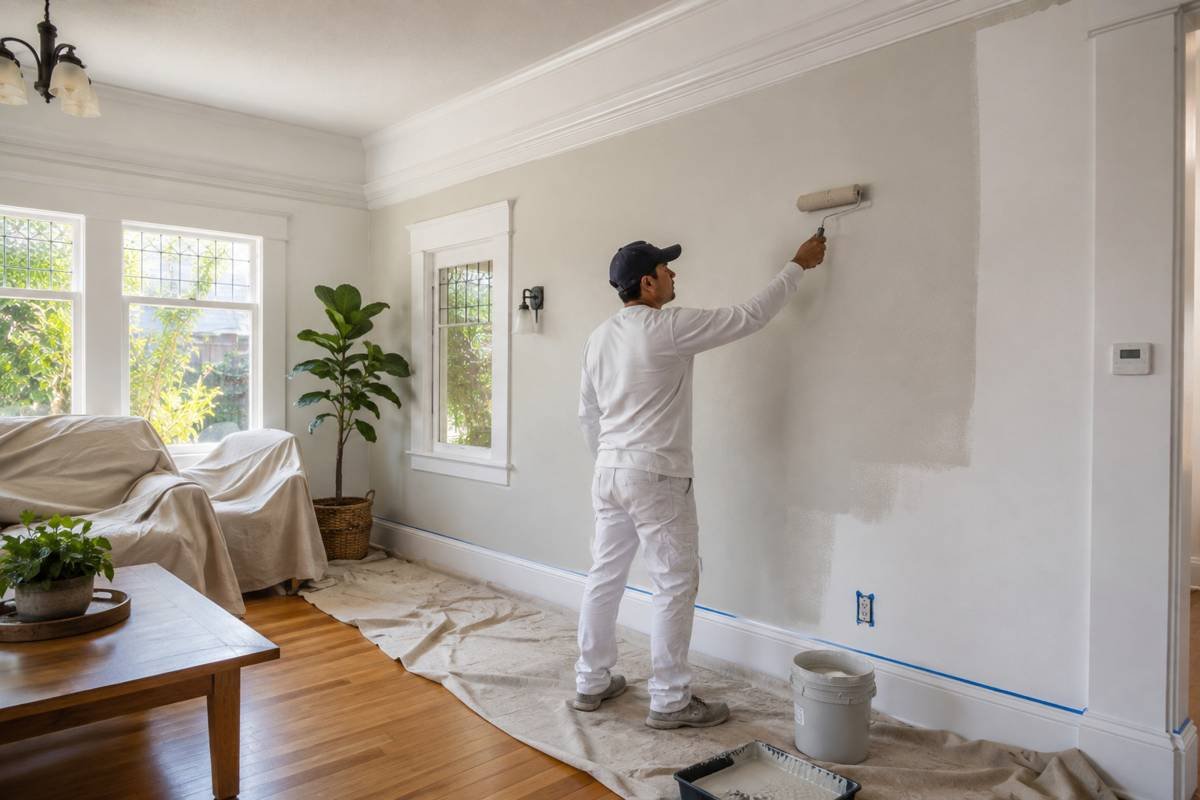 Interior wall being rolled in a Santa Monica, CA home