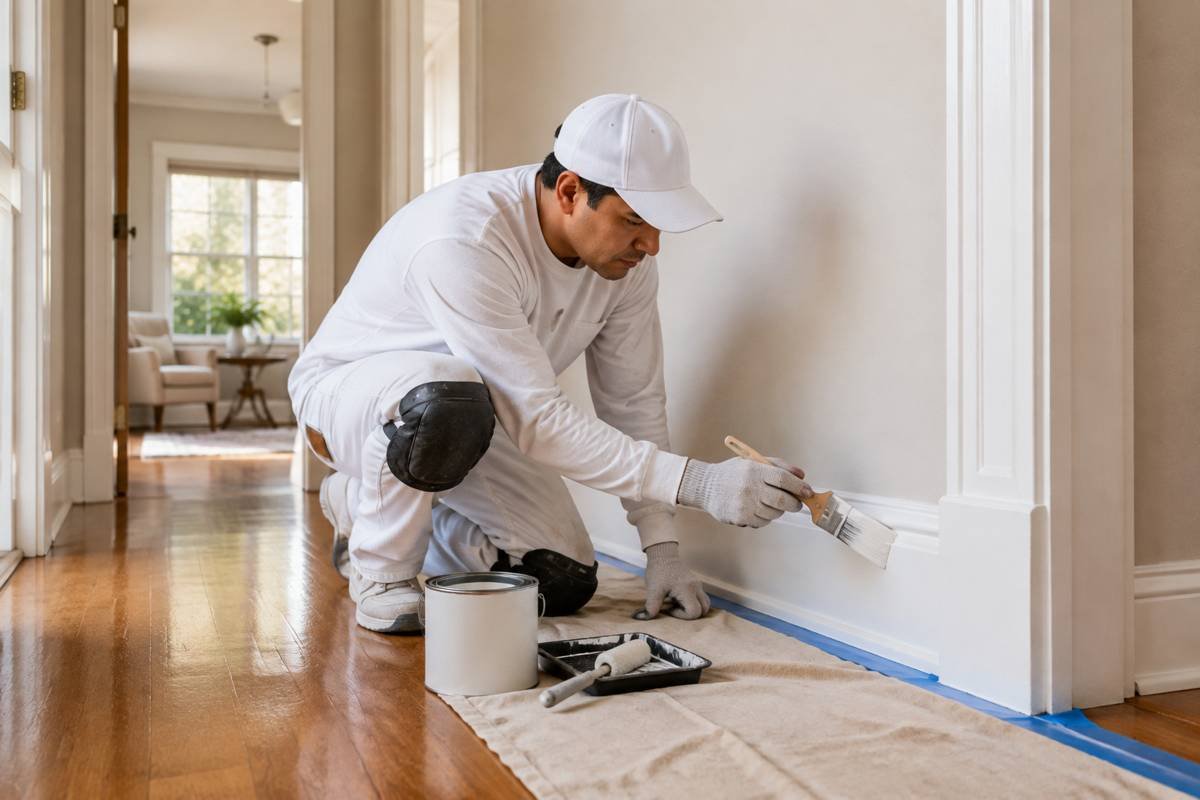 Interior trim being painted in a Santa Monica, CA home