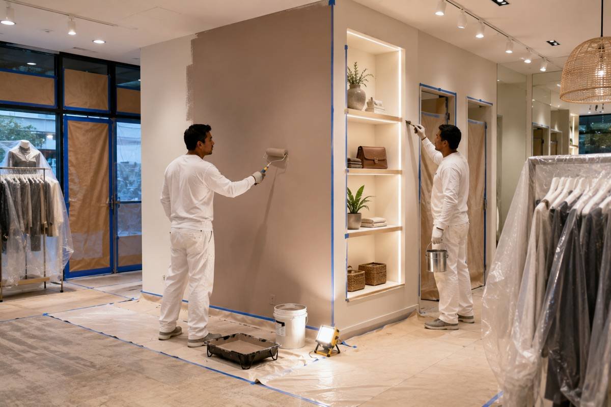 Retail interior being repainted outside trading hours in Santa Monica, CA